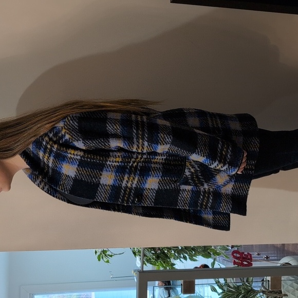 Aritzia Wilfred Free blue Yellow Wool Blend Plaid Casual Peacoat Jacket Size XS - Picture 5 of 14